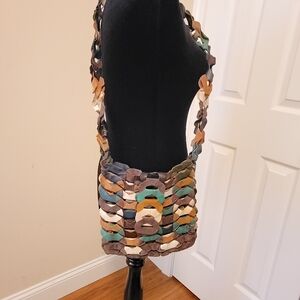 Boho Vintage Leather and Suede Multi Color Crossbody Bag